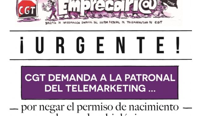 CGT DEMANDA A LA PATRONAL DEL TELEMARKETING POR NEGAR EL PERMISO DE NACIMIENTO A LAS MADRES BIOLÓGICAS
