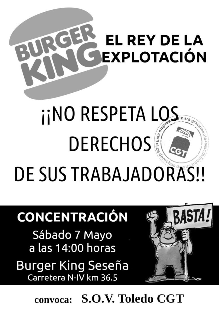 CGT Toledo denuncia la persecución sindical y los incumplimientos laborales de Burger King Seseña