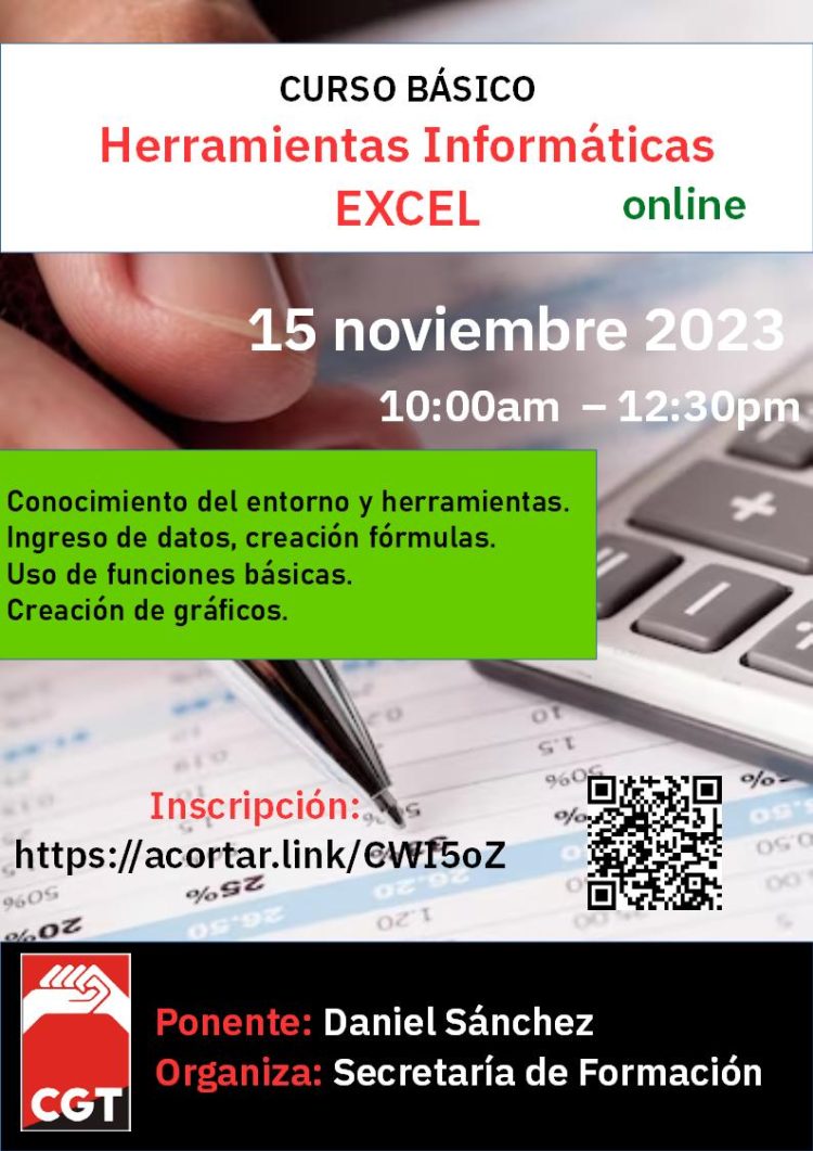 FORMACIÓN CGT | CURSO PARA EL MANEJO DE HERRAMIENTAS INFORMÁTICAS. TABLA EXCEL (ON-LINE)