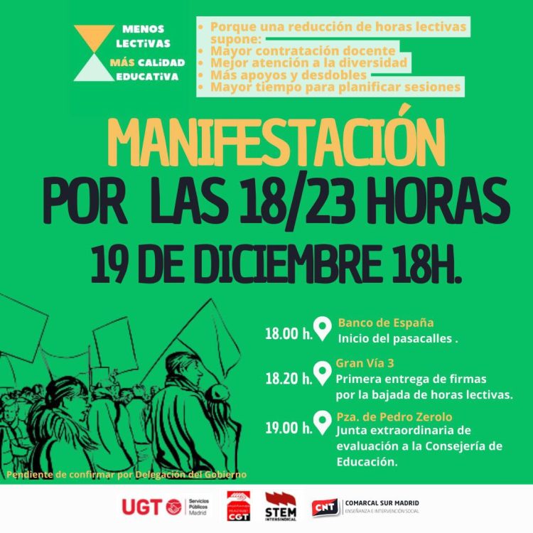 ENSEÑANZA | MANIFESTACIÓN POR LAS 18/23 HORAS